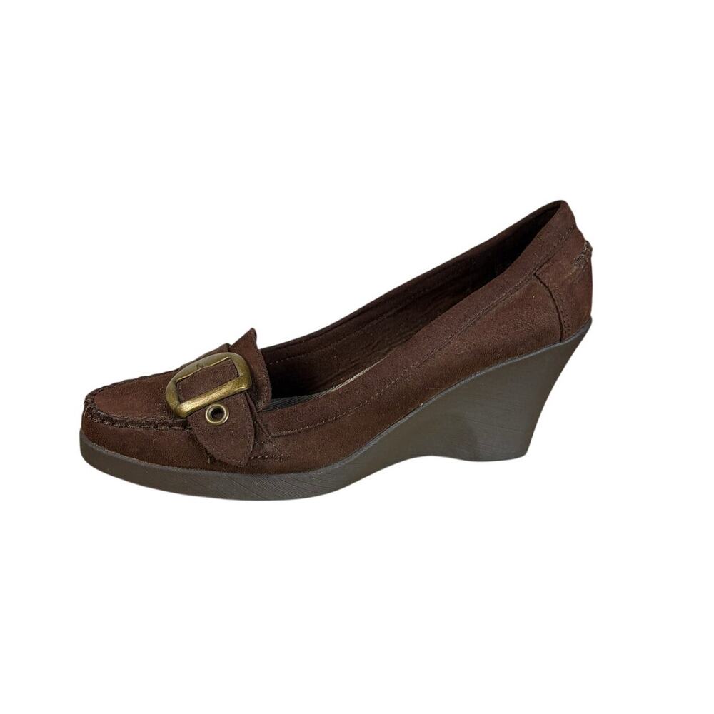 American Eagle Brown Faux Suede Loafer Wedges Shoes Women's Size 10 Preppy NWT